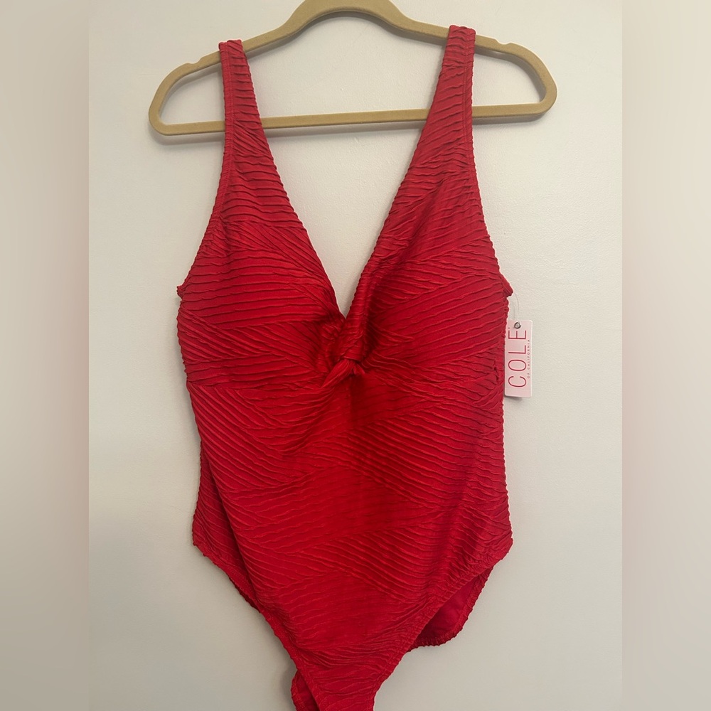 Anne Cole Classic Red One Piece Textured Scoop Back Swimsuit Sz 16 XL NWT